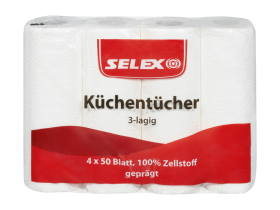 Selex Küchenrollen, 3-lagig, 50 Bl. x 4 Rollen