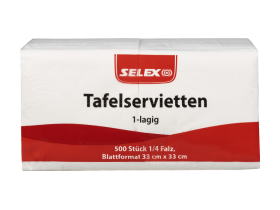 Selex Servietten 1-lag, weiß 33x33cm 500 Stück 1/4 Falz