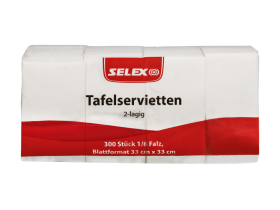 Selex Servietten 2-lag, weiß 33x33cm 300 Stück 1/8 Falz