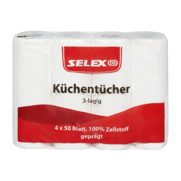 Selex Küchenrollen, 3-lagig, 50 Bl. x 4 Rollen