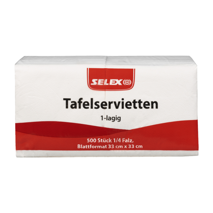 Selex Servietten 1-lag, weiß 33x33cm 500 Stück 1/4 Falz