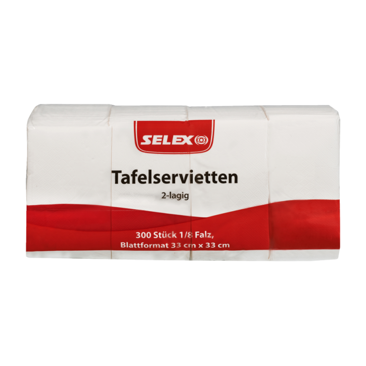 Selex Servietten 2-lag, weiß 33x33cm 300 Stück 1/8 Falz