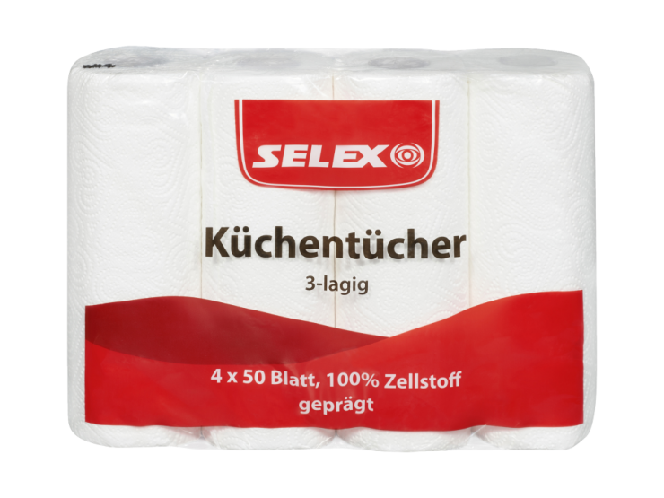 Selex Küchenrollen, 3-lagig, 50 Bl. x 4 Rollen