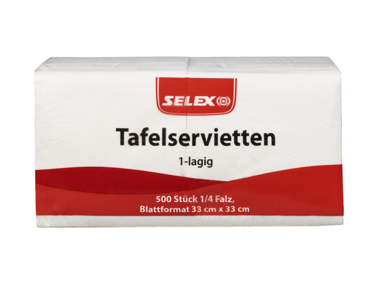 Selex Servietten 1-lag, weiß 33x33cm 500 Stück 1/4 Falz