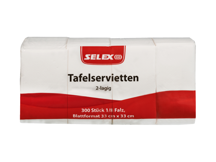 Selex Servietten 2-lag, weiß 33x33cm 300 Stück 1/8 Falz