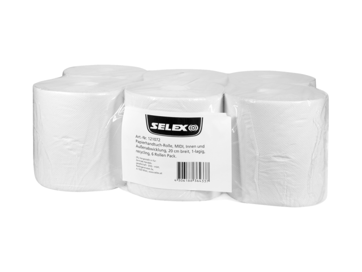 SELEX Papierhandtuch-Rolle 1-lagig, 20 cm breit, Recycling, 6 Stück